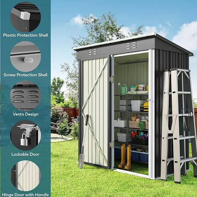 Gizoon 5 'x 3'Outdoor Storage Shed with Singe Lockable Door,Galvanized Metal Shed with Air Vent Suitable for The Garden,Tiny House Storage Sheds Outdoor for Backyard Patio Lawn-Dark Gray by GreenHaven Gardens