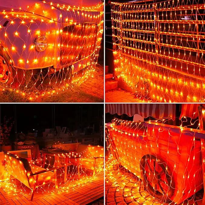 Joomer 12ft x 5ft 360LED Orange Halloween Net Lights Outdoor Mesh lights, 8 Modes Timer Connectable Waterproof Bush Lights Mesh Netting Lights for Halloween Outdoor Decorations (Clear Wire) by GreenHaven Gardens