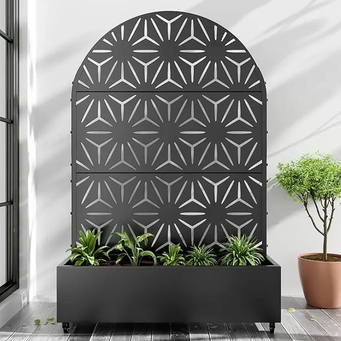 Casaphoria Metal Raised Garden Bed with Trellis and Wheels, 72"x47"x16" Arched Planter Box for Climbing Plants, Vegetables & Vines, Features Drainage Holes and Privacy Screen (Black-Star) by GreenHaven Gardens