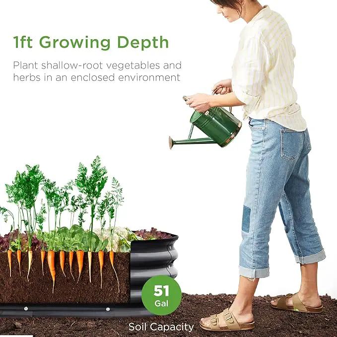 Best Choice Products 4x2x1ft Outdoor Metal Raised Garden Bed, Oval Deep Root Planter Box for Vegetables, Flowers, Herbs, and Succulents w/ 51 Gallon Capacity, Rubber Edge Guard - Charcoal by GreenHaven Gardens