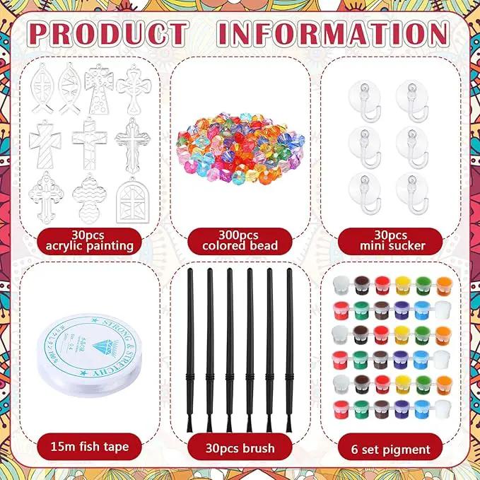 30 Sets Cross Suncatchers Window Art Kits, Christian DIY Sun Catchers Bulk Religious Crafts Paint Your Own Cross Window Ornaments for Boys Girls VBS Sunday School Classroom Home Party Decor by GreenHaven Gardens