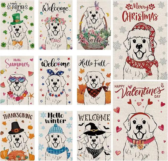 Seasonal Garden Flags Great Pyrenees Double Sided Flags Set of 11 Holiday Farmhouse Indoor Outdoor Yard Lawn Christmas Gifts Decorations 12.5x18 Inch by GreenHaven Gardens