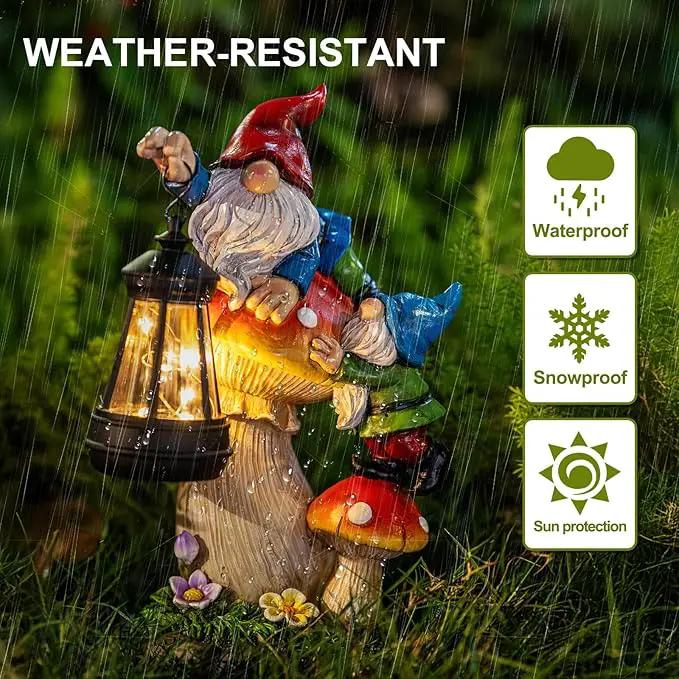 C&Y&G&X Solar Garden Gnome Statue - Waterproof Outdoor Mushroom Decor with Solar Lantern LED Lights for Yard, Lawn, Patio – Ideal Gifts for Mom Grandma Women Wife Sister by GreenHaven Gardens