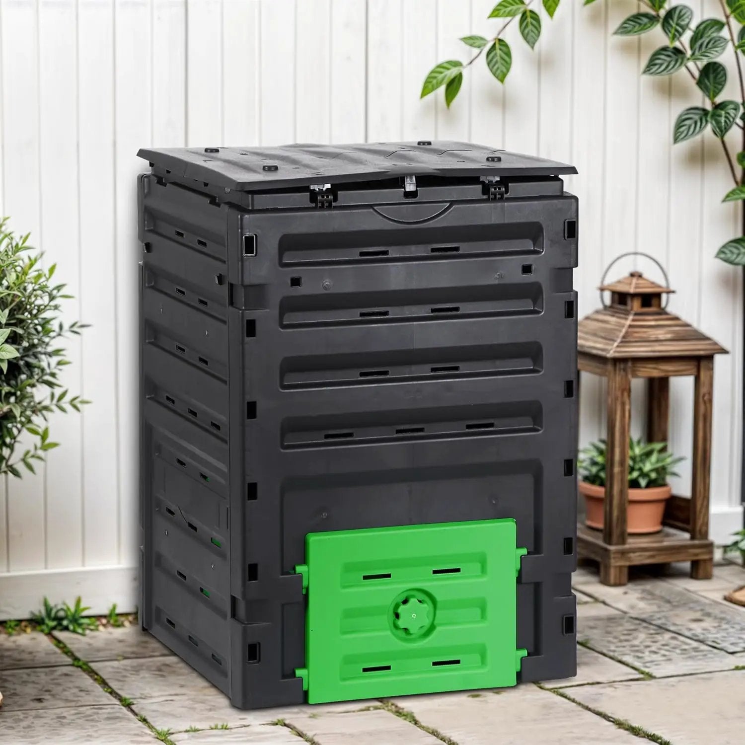 F2C Compost Bin Outdoor Composter BPA Free Material -120 Gallon (450L) Large Compost Bin Aerating Outdoor Compost Box Easy Assembling, Lightweight, Fast Creation of Fertile Soil, Black by GreenHaven Gardens
