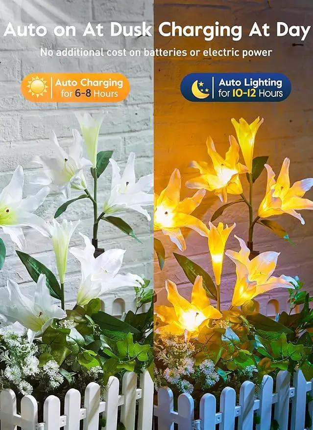 Brightown Outdoor Solar Garden Lights - 4 Pack LED Flower Lights with Larger Lily, Bigger Solar Panel, Waterproof for Outside Yard Patio Garden Decorations, White by GreenHaven Gardens