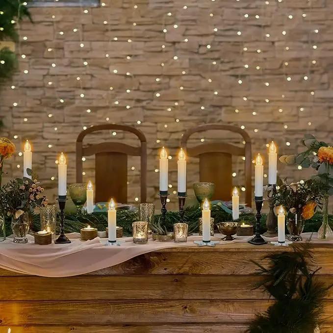 DRomance Christmas Tree Flameless Taper Candle Lights Battery Operated with 10-Key Remote and Timer, 10 Pack Plastic Flickering LED Taper Candles Multi-Using Home Garden Holiday Decor 3.4" by GreenHaven Gardens