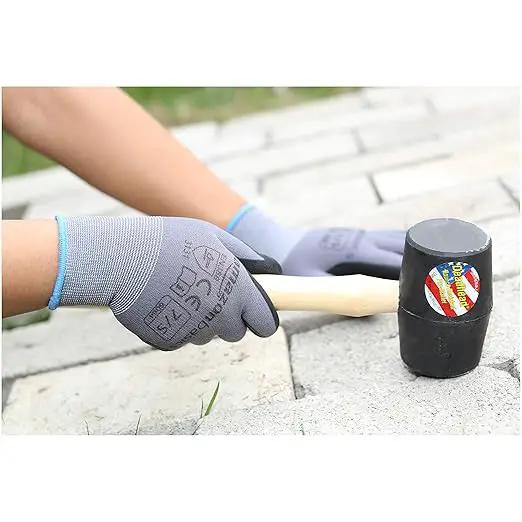 Amazon Basics Micro-Foam Nitrile Coated Work Gloves, Nylon Liner Fiber, Touch Screen, Grey, Size 7/S, 12-Pair by GreenHaven Gardens