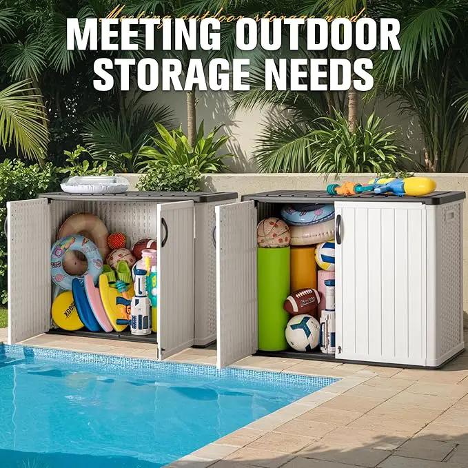 Greesum Outdoor Horizontal Storage Sheds 27 Cu.ft Resin Large Storaged Box Weather Resistance, Without Shelf, Easy to Assemble, Prefect for Garden, Patios, Backyards, White by GreenHaven Gardens