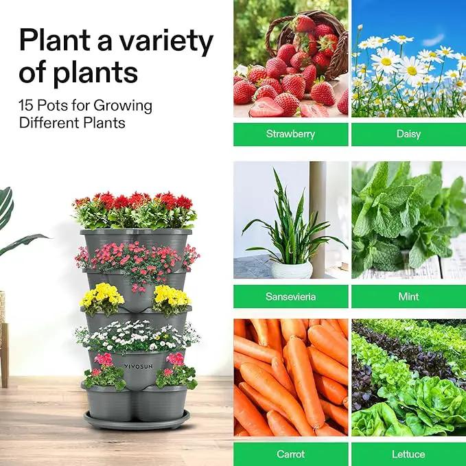 VIVOSUN 5 Tier Vertical Gardening Stackable Planter for Strawberries, Flowers, Herbs, Vegetables, Grey by GreenHaven Gardens