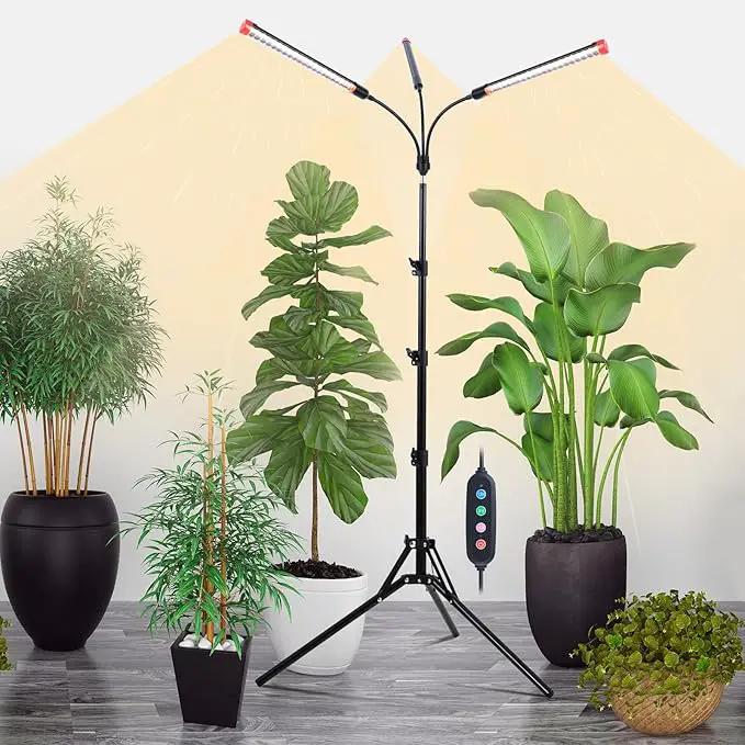 3-Head Grow Lights for Indoor Plants with Stand 27W, LED Plant Grow Light for Tall Houseplants, Bonsai Tree, Full Spectrum Growing Lamp with 4,8,12 Hr Timer, 24"-64" Adjustable Height by GreenHaven Gardens