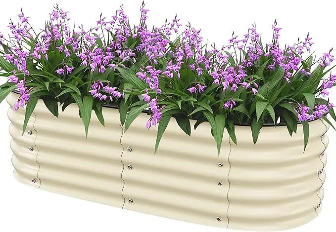 Raised Garden Bed 5x2x1.4 Ft Planter Box Outdoor with Rubber Edge Zinc-Aluminum-Magnesium Stainless Steel Durable Metal Garden Beds Kit for Vegetables, Flowers, Herbs and Succulents（Ivory） by GreenHaven Gardens