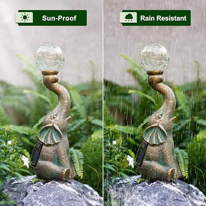 MININOVA Garden Decor Outdoor Statues Elephant with Cracked Glass Ball, Cute Solar Figurine for Patio, Lawn, Yard Art Ornament Decorations (8 LED Lights) by GreenHaven Gardens