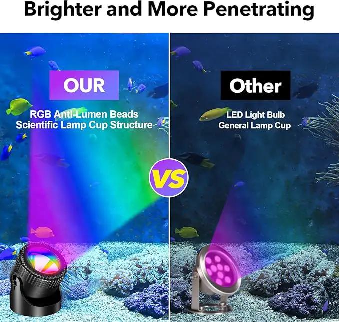 POPOSOAP Solar Pond Lights, RGB LED Pond Lights Waterproof IP68, 2200mAh Battery Underwater Solar Light with Two Modes Options for Pond Fountain Pool Garden Decoration(3 Headlamp) by GreenHaven Gardens