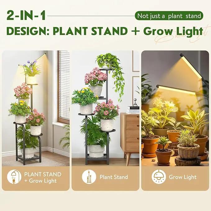 TOSKING 48" Tall Plant Stand with Grow Lights - 5-Tier Corner Plant Shelf with LED Full Spectrum Lights with Dimmer & Timer, Multi-Functional Corner Plant Stand for Home, Office, Balcony (Grow Light 5 Tier-Black) by GreenHaven Gardens