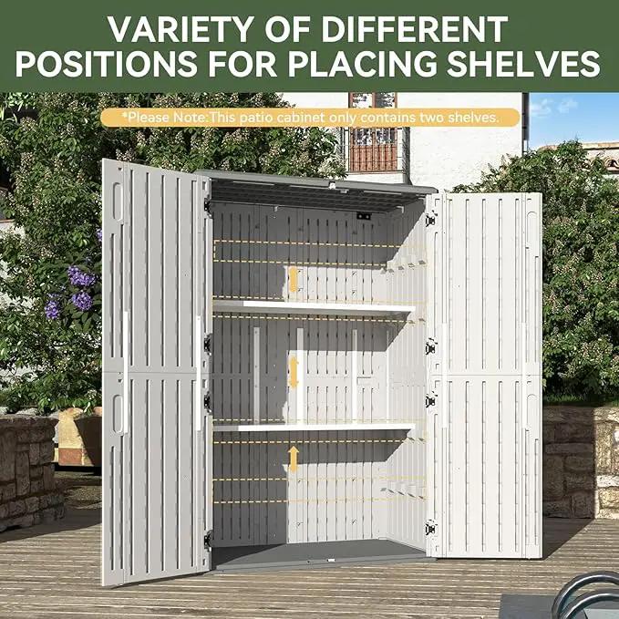 Aoxun White Resin Outdoor Storage Shed with 2 Shelves & Floor, 64 Cu.Ft Vertical Waterproof Cabinet for Garage, Pool, Bike, Garden Tools, Patio Furniture by GreenHaven Gardens