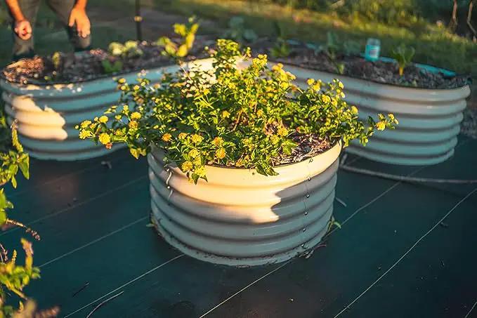 Vego garden 17" Tall 42" Round Raised Garden Bed Metal Raised Bed Planter Box for Vegetables Flowers Patio, Pearl White