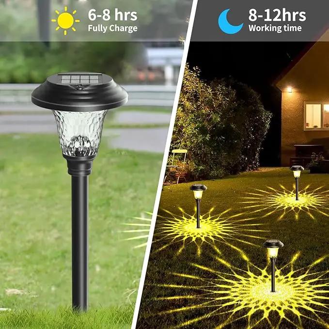 8 Pack 3 Mode Solar Pathway Lights for Outdoor Color Changing/Warm White/Bright White Waterproof Garden Stainless Steel Landscape Path Lighting Walkway Yard Lights Glass LED RGB Black by GreenHaven Gardens