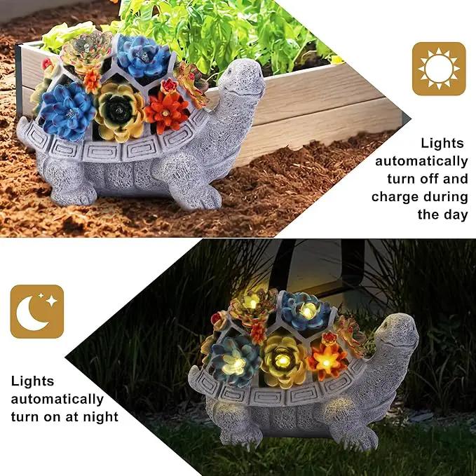 Solar Garden Statues Turtle with Succulent and 6 LED Lights, 9.1" L x 5.7" W x 6.7" H Outdoor Solar Decor, Turtle Garden Figurines for Lawn, Balcony, Yard Decoration, Gifts for Mom Wife by GreenHaven Gardens