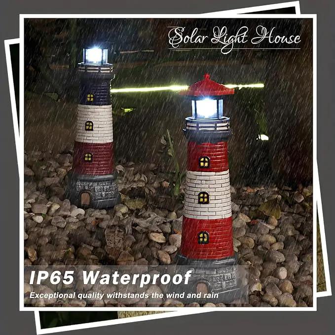 Garden Outdoor Statues, Waterproof Lighthouse Lights Lawn Decor; Automatic Rotating Solar Lights for Yard, Patio, Ground, Tabletop Decoration; Unique Housewarming Gifts - Red by GreenHaven Gardens