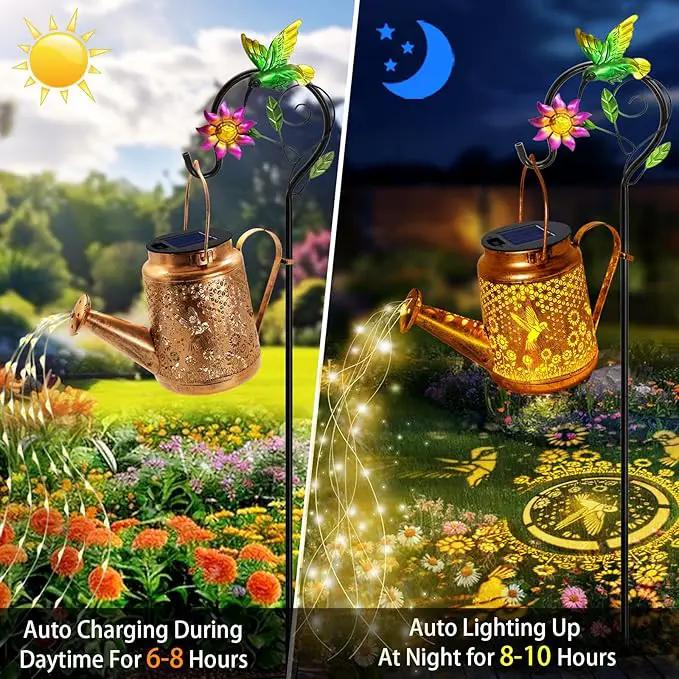 Solar Watering Can Lights, Hummingbird Hanging Lanterns Outdoor, Gardening Gifts for Mom Women Grandma Birthday, Waterproof Solar Lights Garden Decor for Outside Yard Art Patio Porch Lawn Backyard by GreenHaven Gardens