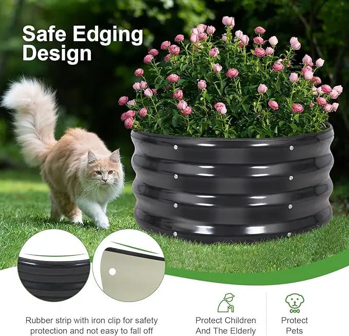 Galvanized Raised Garden Bed- 2Pcs 2x2x1FT Metal Planter Boxes Outdoor | Round Steel Raised Bed Kit & Fire Pit Ring for Gardening with Protective Tape, Gloves for Vegetables, Flower (Grey) by GreenHaven Gardens