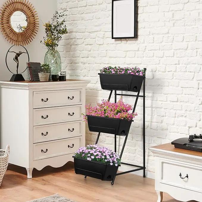 Vertical Raised Garden Bed 3 Tier Elevated Garden Planters Stand Up Garden Planter Box with Drainage Holes for Outdoor Indoor Plants Herbs Flowers Vegetables Black by GreenHaven Gardens