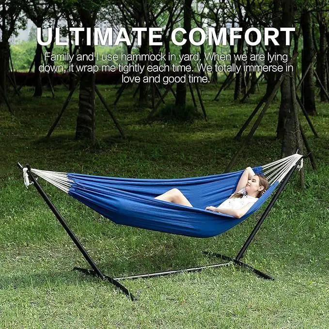 PNAEUT Double Hammocks with Stand for Outside, Portable Space Saving Heavy-Duty Steel Stand for Indoor Outdoor Patio with Carrying Bag, 450 lbs Capacity (Navy) by GreenHaven Gardens
