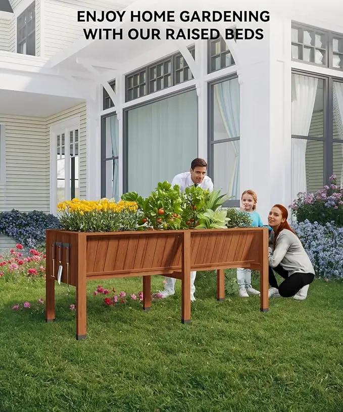 72x26x31 Inch Raised Garden Bed with Legs, 13.7In Depth Wooden Planter Box for Outdoor Growing Vegetables and Herbs, Elevated Garden Bed with Hooks for Backyard, Patio, Balcony by GreenHaven Gardens