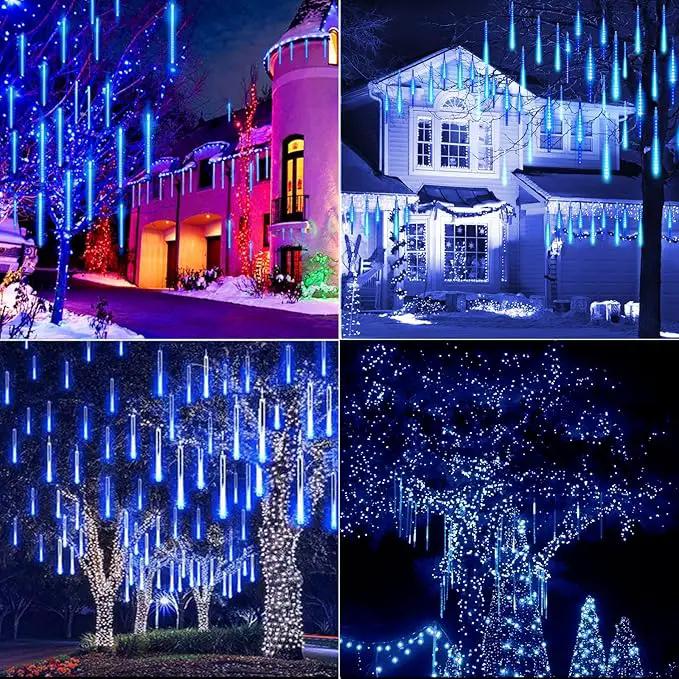 Solar Meteor Shower Lights Outdoor - 576 LED Rain Drop Lights with 16 Tubes, 16 Inches - Solar Powered Christmas Decorations for Tree Bushes Holiday Party Christmas Decor, Blue by GreenHaven Gardens