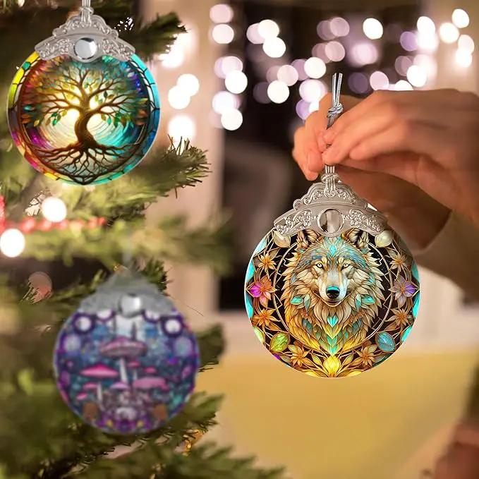Stained Glass Suncatcher Hanging Ornament, Wolf Decor for Home, Christmas Ornament by GreenHaven Gardens