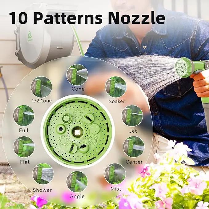 PINWHEEL 5/8in 100FT Retractable Garden Hose Reel, Automatic Retractable Hose with 10-Pattern Spray Nozzle, 180° Swivel Bracket, 3-Layer PVC Durable Water Hose for Yard Lawn Care (100 FT) by GreenHaven Gardens