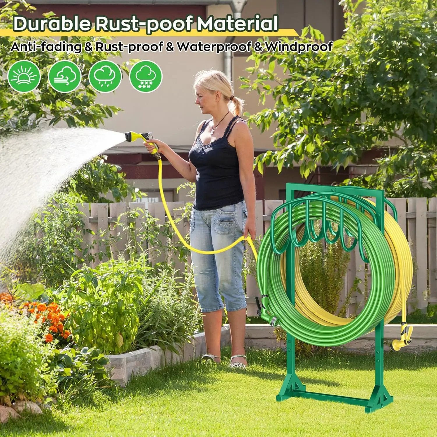 Garden Water Hose Holder Holds 2 * 150Ft Hoses, Heavy-Duty Metal Freestanding Hose Holder with 4 Spikes, Rustproof Garden Hose Hanger Storage for Outside, Yard, Lawn by GreenHaven Gardens