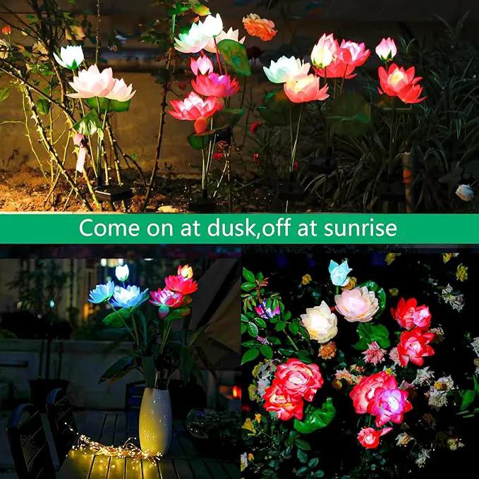 TONULAX Solar Garden Lights, Upgraded 2-Pack, Solar Lotus Flower Lights, Plastic Silk, Multi-Color, LED, Waterproof, Touch Control, 18-Hour Runtime by GreenHaven Gardens