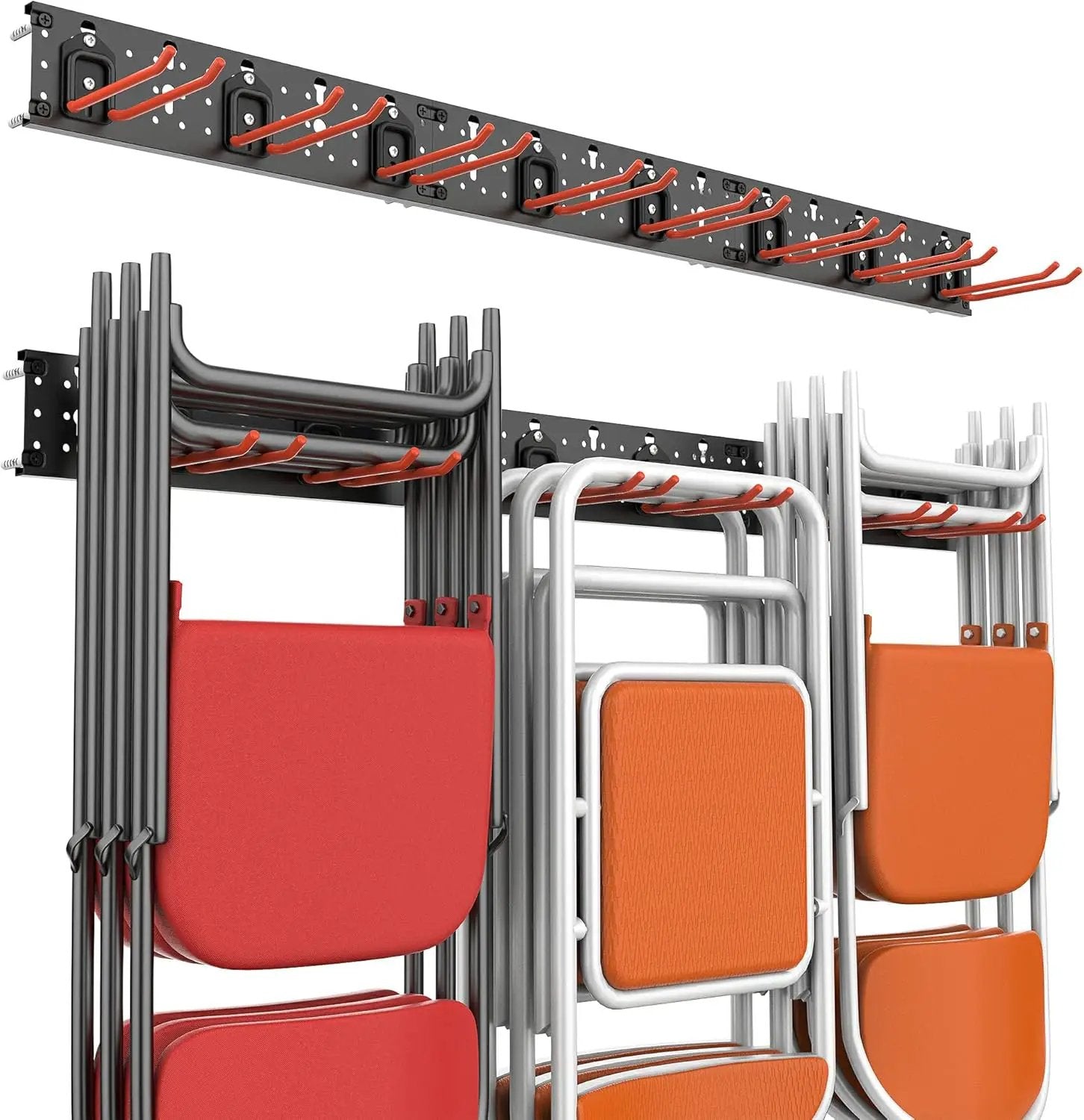 Wallmaster Wall Mount Garage Organizer Tool Storage Rack, Heavy Duty Folding Chair Hangers with 8 Adjustable Hooks, 48-inch Tracks, Max Load 300lbs by GreenHaven Gardens