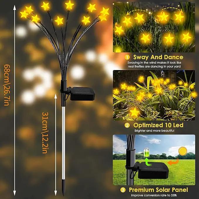 4 Pack Star Solar Firefly Lights, 10 LED Garden Lights,Solar Swaying Lights,Outdoor Waterproof Firefly Path Lights for Pathway Yard Walkway Patio Decoration, Warm White by GreenHaven Gardens
