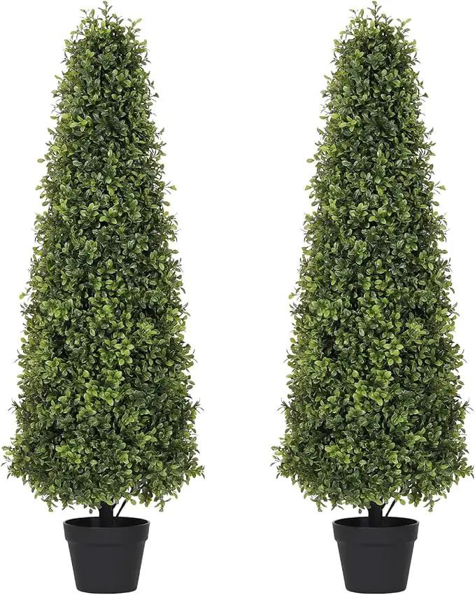4ft Artificial Boxwood Topiary Trees (Set of 2) - UV Resistant Faux Plants Outdoor, Realistic 48in Fake Potted Bushes and Shrubs for Front Porch, Planter, Patio - Low Maintenance & Evergreen by GreenHaven Gardens