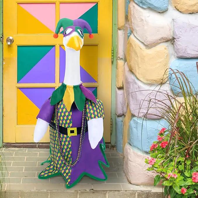 Mardi Gras Jester Outfit Goose Clothes for 23 High Cement or Plastic Lawn Porch Lawn Garden Goose Costume Clothing by GreenHaven Gardens