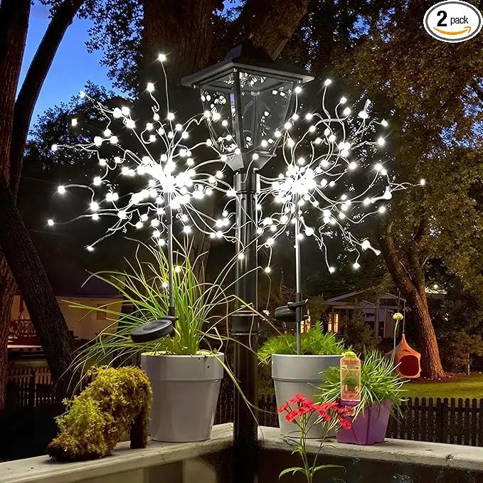 Anordsem Solar Fireworks Lights Outdoor: Garden Light Waterproof for Yard Outside - LED Starburst White Lighting Patio Pathway Decor 2 Pack - Sparkler Gardening Gifts for Women Homeowner by GreenHaven Gardens