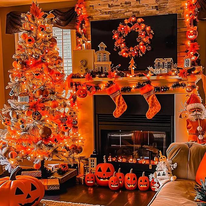 JMEXSUSS 66ft 200 LED Thanksgiving Lights Outdoor, Orange String Lights Indoor Clear Wire, 8 Modes Orange Christmas Lights Plug in for Fall Autumn Harvest Tree Garden Patio Thanksgiving Decorations by GreenHaven Gardens