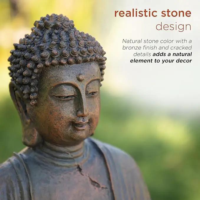 Alpine Corporation 15" Tall Indoor/Outdoor Meditating Buddha Statuary Décor by GreenHaven Gardens