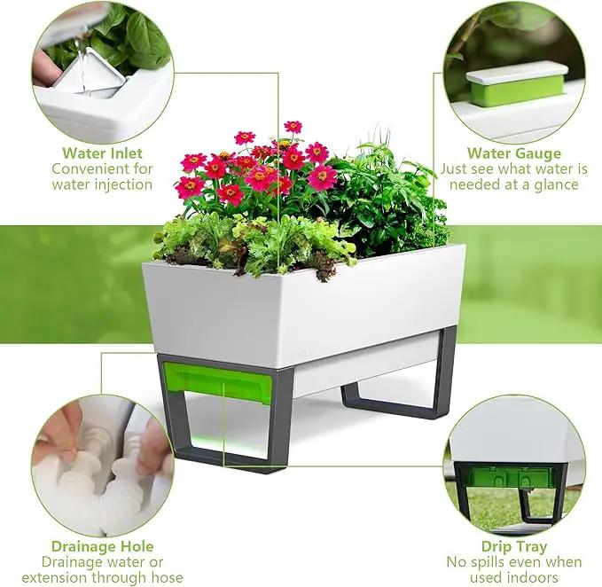 Glowpear Self Watering Planter Box - 29.5", White - UV Stable, Scalable Urban Raised Garden Bed with Water Gauge, Indoor Outdoor for Vegetables, Flowers, Herbs, and Succulents, Gardening by GreenHaven Gardens