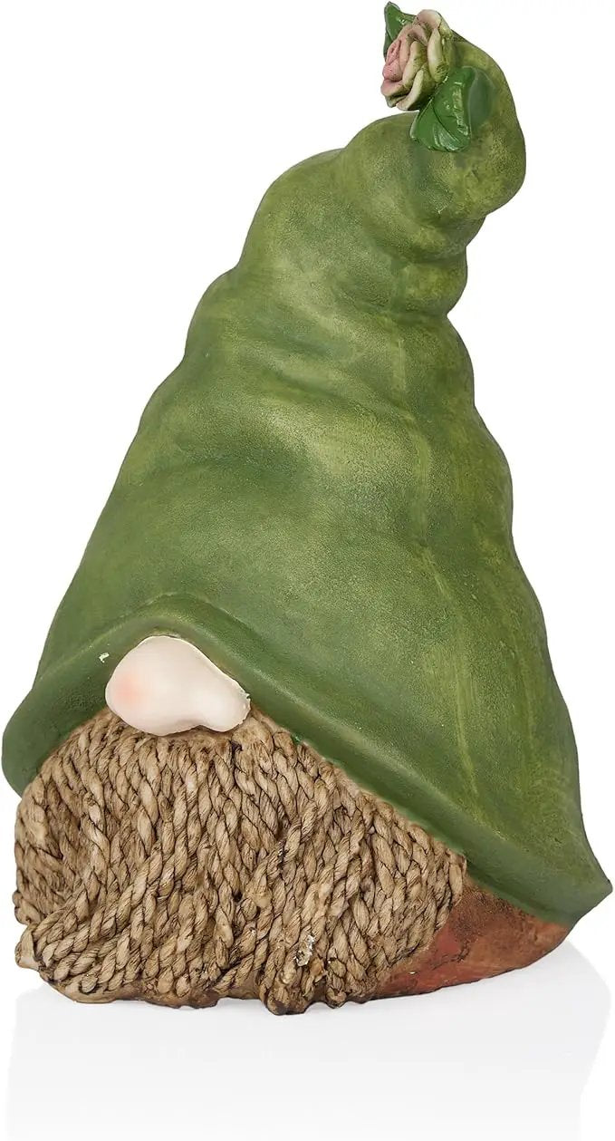 Alpine Corporation QWR1440 Gnome Head with Sculpted Rope Beard and Flower on Hat, Playful Décor for Garden & Patio, 10" H, Green by GreenHaven Gardens