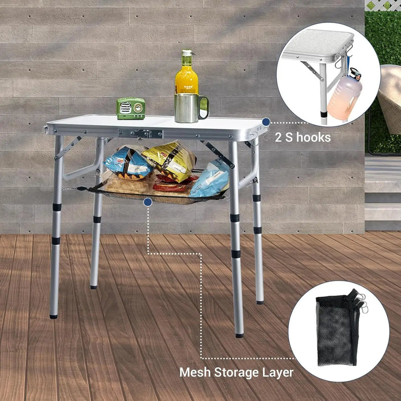 Small Folding Table 2FT Lightweight Portable Aluminum Camping Table for Picnic and Camping Mini Foldable with Adjustable Extended Height,Silver by GreenHaven Gardens