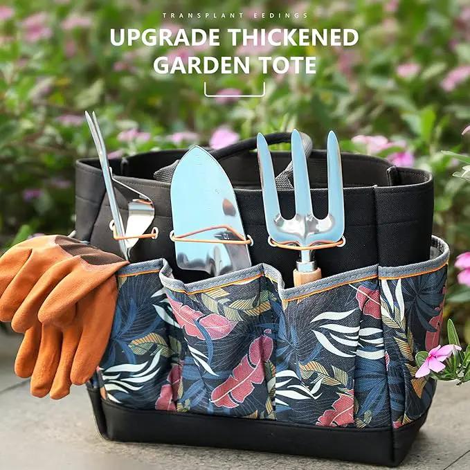 Gardening Tools 9-Piece Heavy Duty Gardening Hand Tools with Fashion and Durable Garden Tools Organizer Handbag,Rust-Proof Garden Tool Set, Ideal Gardening Gifts for Women by GreenHaven Gardens