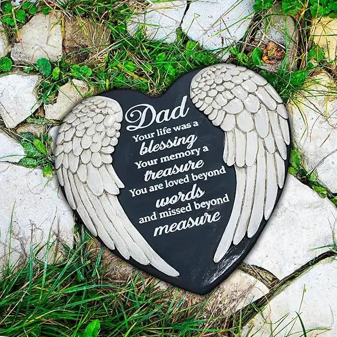 Dad Memorial Garden Stone, Dad Stepping Garden Memorial Stone, in Memory of Dad Stones Gifts for Loss of Father, Loss of Dad, Father Memorial Angel Wings Heart Stone TNS13 by GreenHaven Gardens