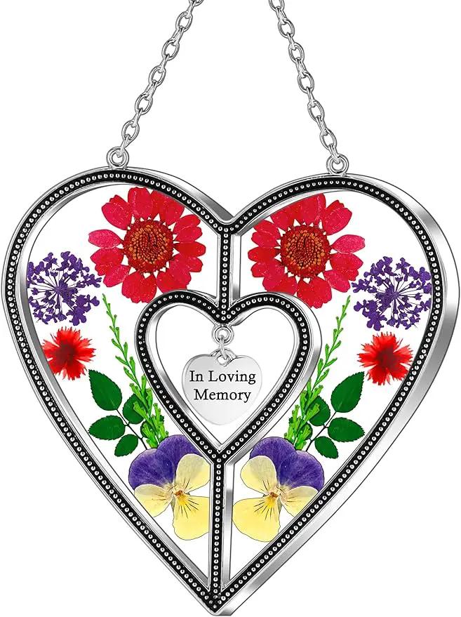 KY&BOSAM Heart Suncatcher In Loving Memory Memorial Gift for Loss of Loved One Unique Sympathy Gift Idea Real Flower Suncatcher Bereavement Grief Gift Box for Loss of Mom Friend Son Daughter Dog Decor by GreenHaven Gardens