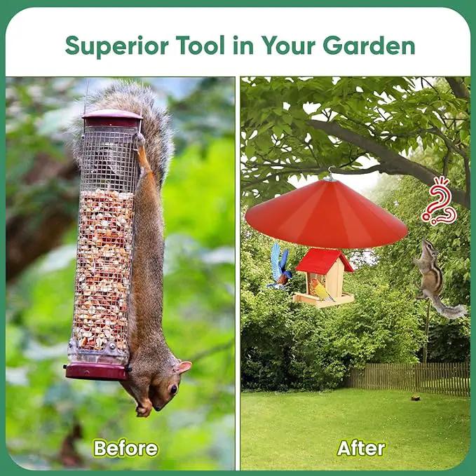 24-inch Large Squirrel Proof Bird Feeders for Outside Hanging, Outdoor Squirrel Baffles for Bird Feeders Pole, Red Color by GreenHaven Gardens