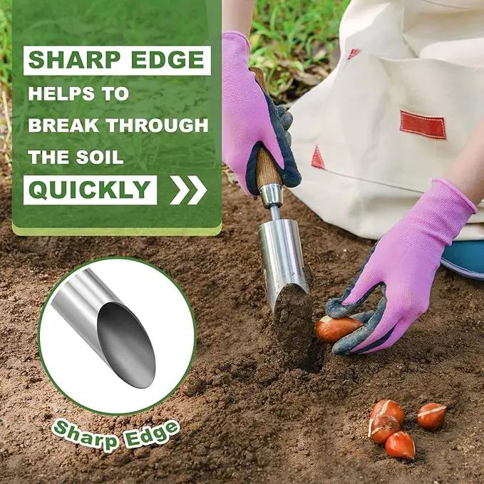 Haliaeetus Small Bulb Planter Tool, Sharp Edge Bulb Planter for Breaking Through Soil, Heavy Duty Stainless Steel Bulb Planter Tool, Small Bulb Digger with Comfortable Wood Handle for Seed Planting by GreenHaven Gardens