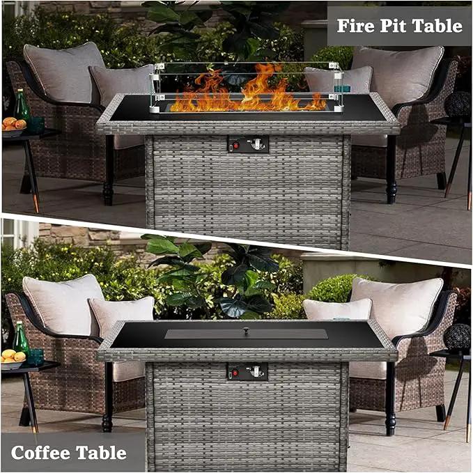 Propane Fire Pit Table,44 Inch 55000 BTU Outdoor Gas Fire Pit Rectangular with Glass Wind Guard for Outside Patio Deck (Gray-Glass Top) by GreenHaven Gardens