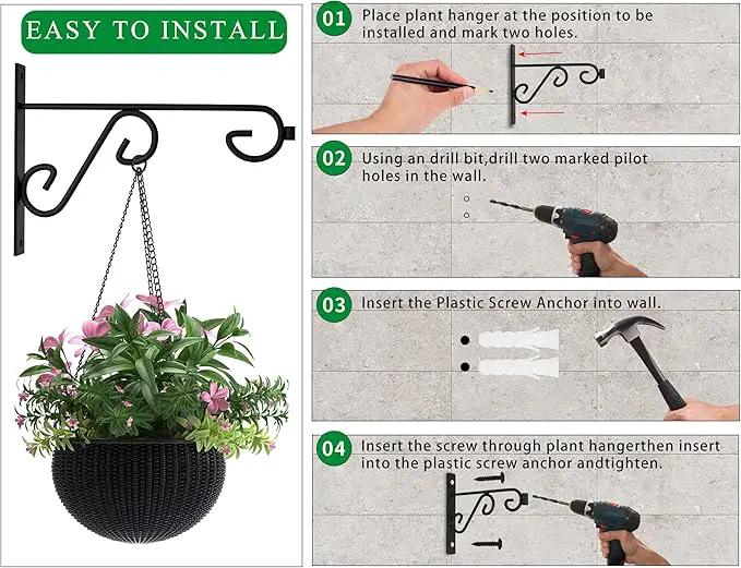 Hanging Plant Hanger 4Pcs Plant Hanger Wall Hooks,6in Metal Plant Bracket Hook for Outdoor or Indoor Hanging Flower Baskets,Wind Chimes,Solar Lanterns by GreenHaven Gardens